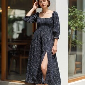 Chic Long Sleeve Navy Dress